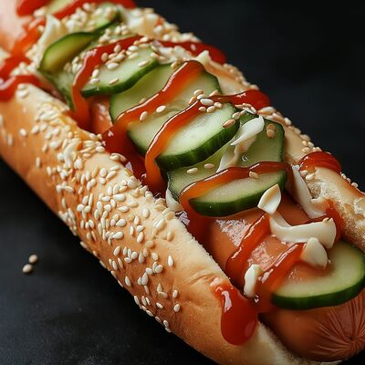 Хот-дог со свежим огурчиком в Шаурма и хот-доги G.Grill по цене 269 ₽