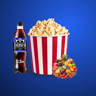 Попкорн Стандарт фруктовый и Evervess Кола без сахара 0,5 л в Рублион Синема по цене 499 ₽