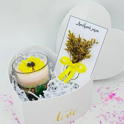 Корпоративный подарок свеча в стакане с открыткой ручной работыв Дарите красиво по цене 2790 ₽
