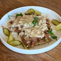 Картофельная вафля с белыми грибамив Грех