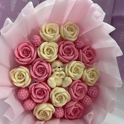 5 Букет из шоколада пышный с мишкой в Цветы из шоколада по цене 1500 ₽