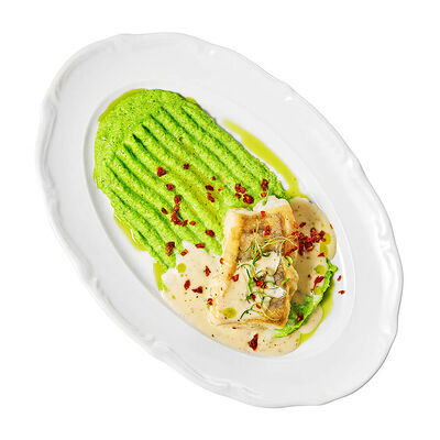 Судак с муссом из брокколи в Каспийка по цене 850 ₽