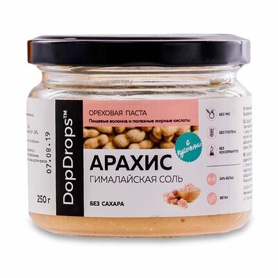 Паста арахисовая DopDrops Кранчи с гималайской розовой солью в Азбука Вкуса Экспресс Меню по цене 225 ₽