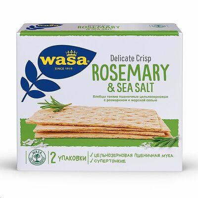 Хлебцы пшеничные тонкие Wasa Delicate Crisp Rosemary & Sea Salt цельнозерновые с розмарином Швеция в Азбука Вкуса Экспресс Меню по цене 253 ₽