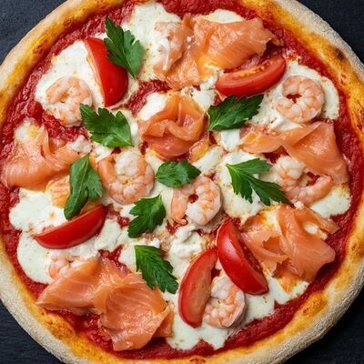Пицца с семгой и креветками в Бизон по цене 850 ₽