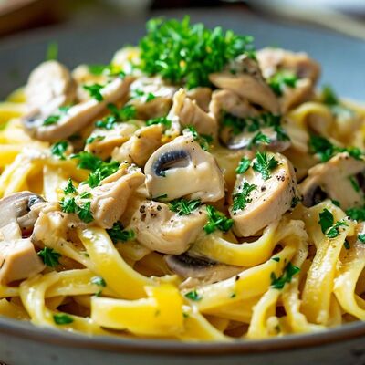 Фетучини с курицей и грибами в сливочном соусе в РАКИДОНА по цене 540 ₽