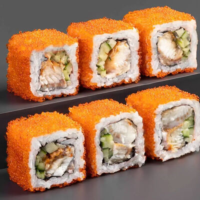 Ролл Калифорния красная с угрем, огурцом и унаги в Tao Sushi Lab по цене 860 ₽