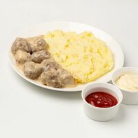 Фрикадельки с соусом и пюре в БлинОК