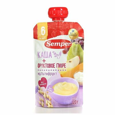 Пюре мультифруктовое с кашей с 6 месяцев Semper Испания в Азбука Вкуса Экспресс Меню по цене 135 ₽