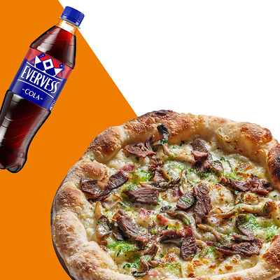 Пицца с щечками и вешенками премиум 23 см и Evervess-кола в Перчини по цене 840 ₽