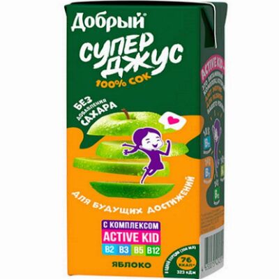 Сок Добрый Active kid Супер Джус яблочный в Пончики на Гаврилова по цене 47 ₽