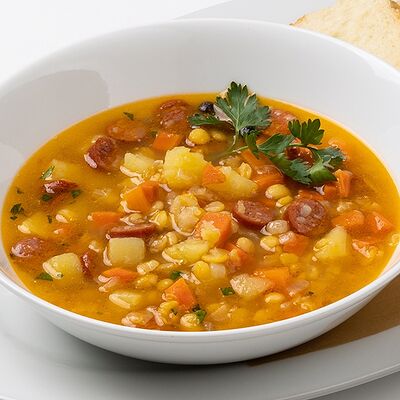 Суп гороховый с охотничьими колбасками в Максимилианс по цене 170 ₽