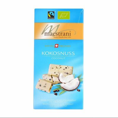 Шоколад белый с кокосом и кусочками какао-бобов, Maestrani в Азбука Вкуса Экспресс Меню по цене 392 ₽