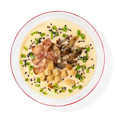 Сырный крем-суп с беконом и вешенкой в РисПублика по цене 480 ₽