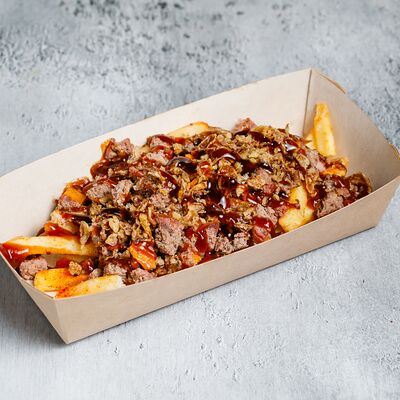 Картофель фри с мраморной говядиной в Удачно завернули по цене 450 ₽