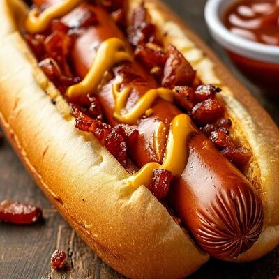 Хот-дог с бекономв Одно мясо по цене 350 ₽