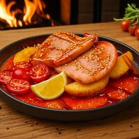 Кальмары гриль с молодым картофелем в Баритон