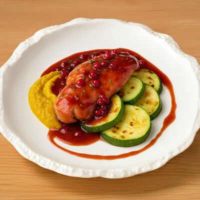 Ножка кролика с кремом из цукини и брусничным демигласом в 9/18 бистро по цене 1400 ₽