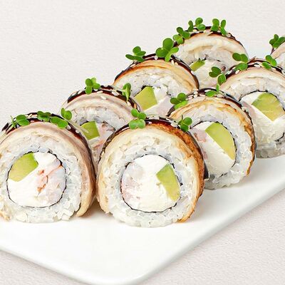 Ролл Филадельфия в угре с тигровой креветкой в Суши Wok по цене 899 ₽