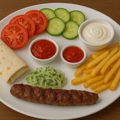 Люля-кебаб на тарелке в Уголок Вкуса шаурма в кляре по цене 650 ₽