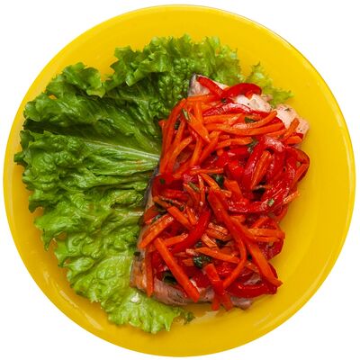 Минтай под овощами в Солнечный день по цене 180 ₽