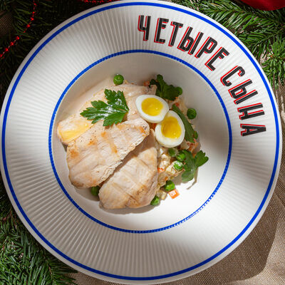 Оливье с цыпленком в ЧЕТЫРЕ СЫНА по цене 450 ₽