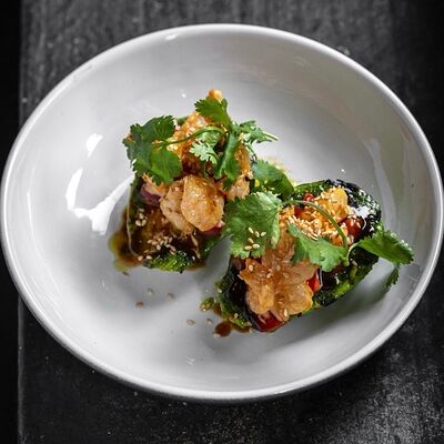 Батат с креветками и соусом BBQ в Техникум по цене 720 ₽