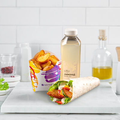 Комбо- Чикен бургер в лаваше с картошкой по-деревенски с морсом в Магбургер & Братья Караваевы по цене 389