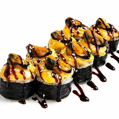 Запеченные Мидии в Некруглая пицца и роллы по цене 476 ₽