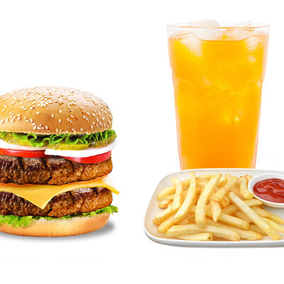 Double Стейк бургер + фри + напиток на выбор 0,5 в PizzBurg по цене 4900 ₸