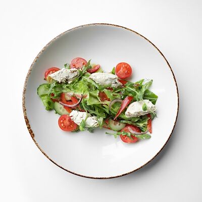 Салат со свежими овощами и домашним сыром в СВОИ по цене 20 р.