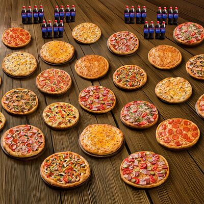 Сет 2 - XXL 24 пиццы и 12 бутылок Evervess Cola на 30-40 человек в Сырный Бортик! по цене 29946 ₽