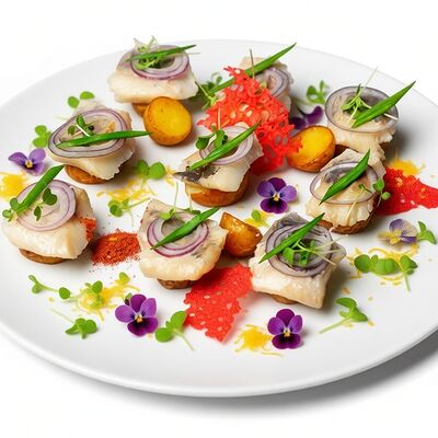 Сельдь нормандии с картофелем и крымским луком в PlutuS Resto Club по цене 390 ₽