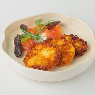 Картофельные оладьи с лососем в Неспешник по цене 1275 ₽