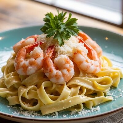 Лингвини с креветками альфредо в Фабрика-кухня ex. The Black Door по цене 29 р.