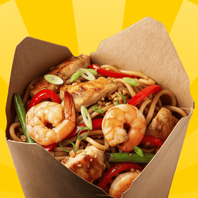 Wok с курицей и креветками в Горчица по цене 498 ₽