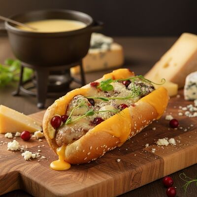 Хот-дог Четыре сыра в Doggi & Hot Coffee по цене 389 ₽