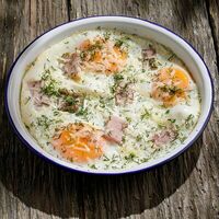 Яичница с ветчиной и сыром в Федина дача